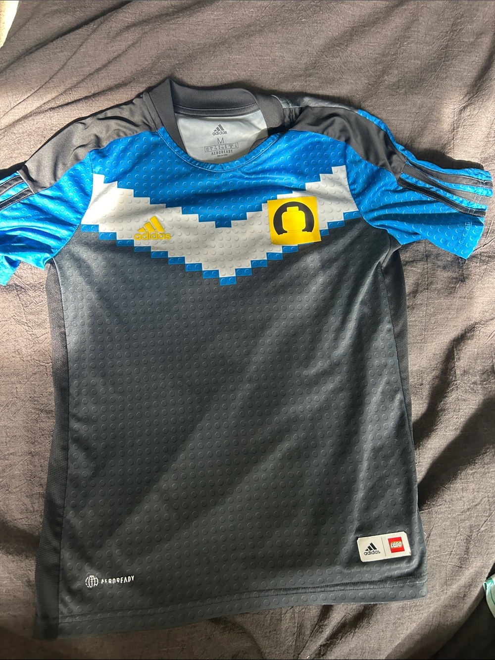 adidas Black & Blue Pixel Soccer Jersey with Yellow Logo